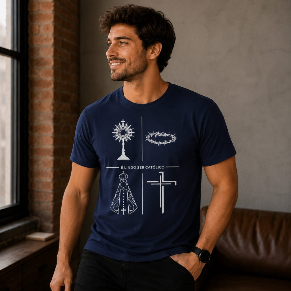 Camiseta É Lindo Ser Católico azul