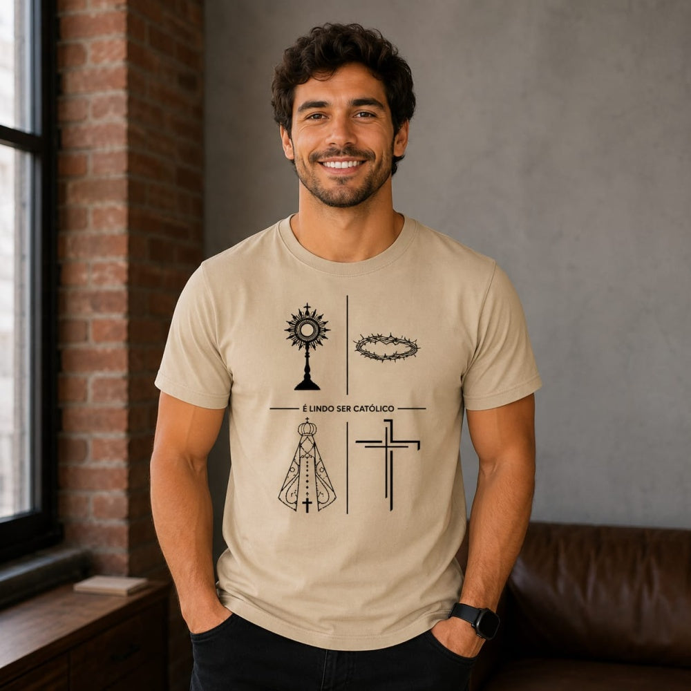 Camiseta É Lindo Ser Católico bege
