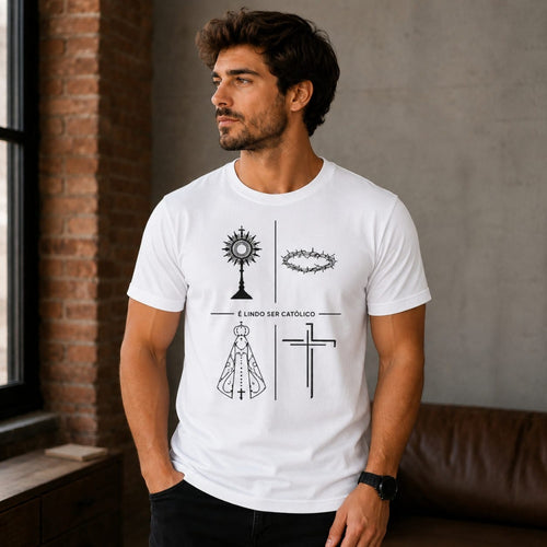 Camiseta É Lindo Ser Católico branca
