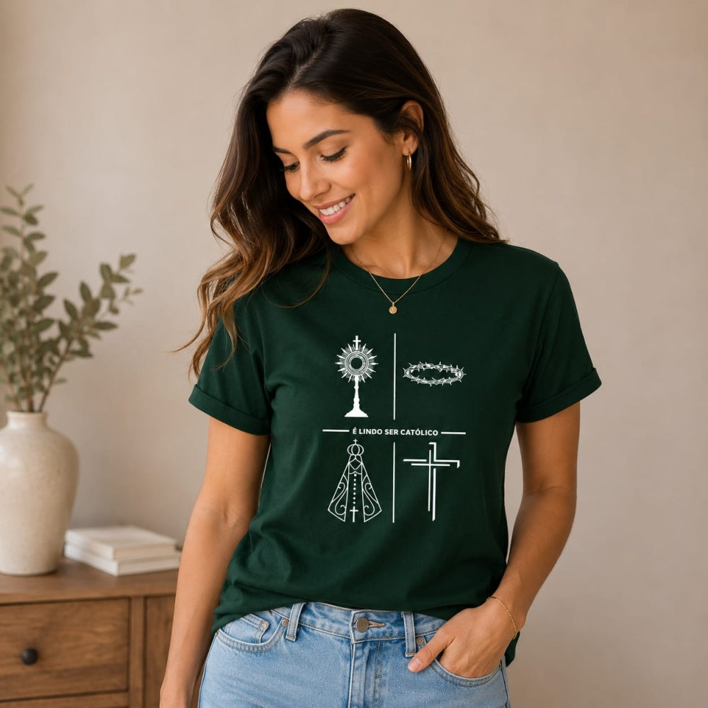 Camiseta É Lindo Ser Católico verde