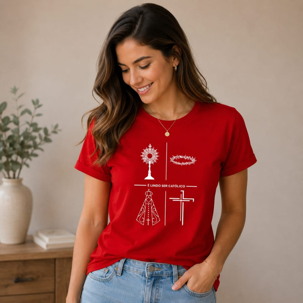Camiseta É Lindo Ser Católico vermelha