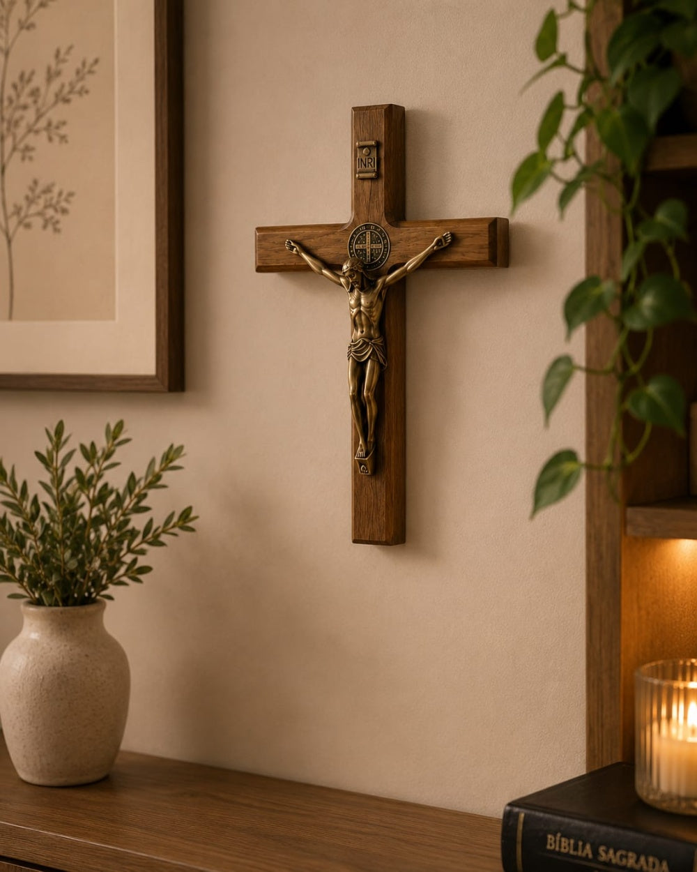 Crucifixo de mesa ou parede em madeira