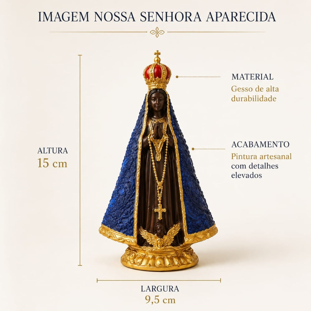 Imagem Nossa Senhora Aparecida em pó de mármore 15 cm
